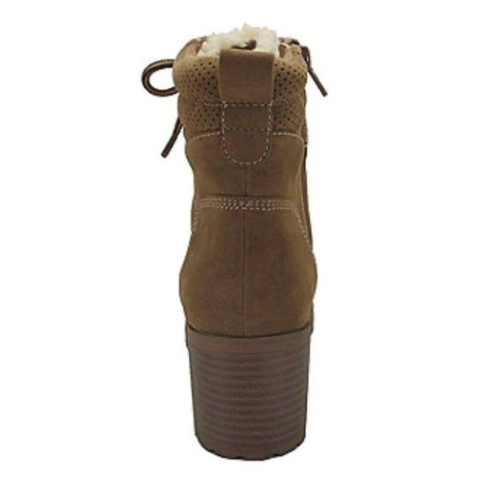 Chunky Heeled Boots Y2K 90s Lug Sole Women 7.5 M Lace Up Shearling Accent Zipper - Picture 13 of 14